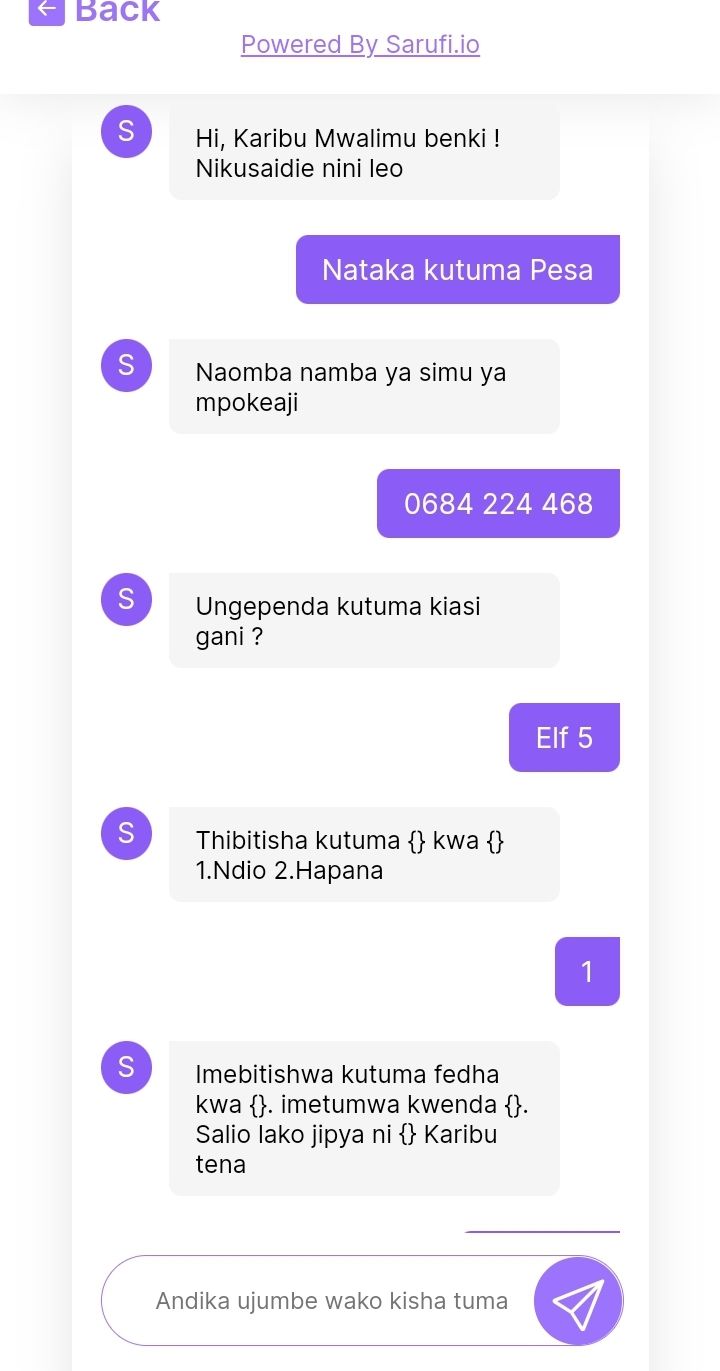 A swahili chatbot a bank 