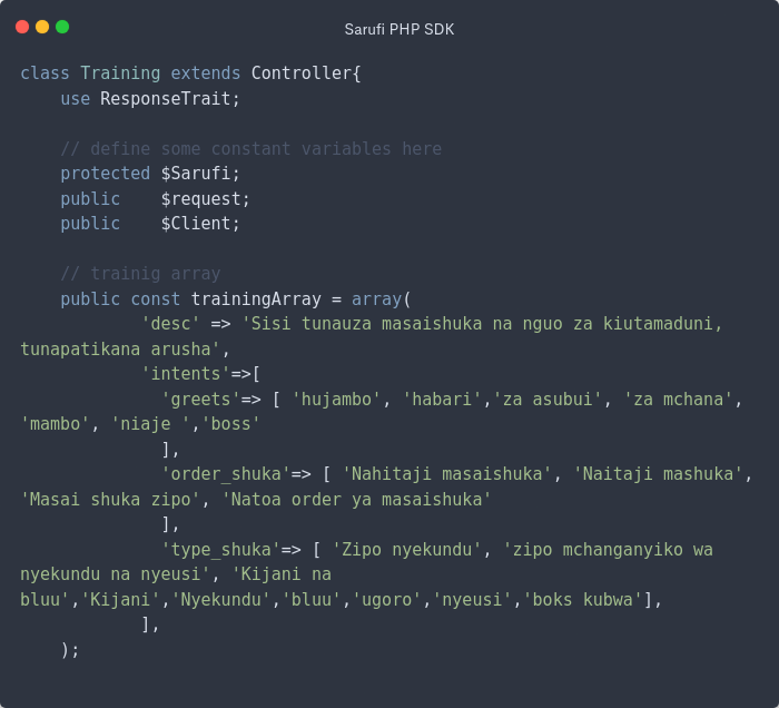 Here is how you can train your chatbot with Sarufi PHP SDK